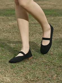 Hatastic Woven Mary Jane Flats, Strap Knit Square Toe Casual Shoes For Women, Spring/Summer - Black - View 3