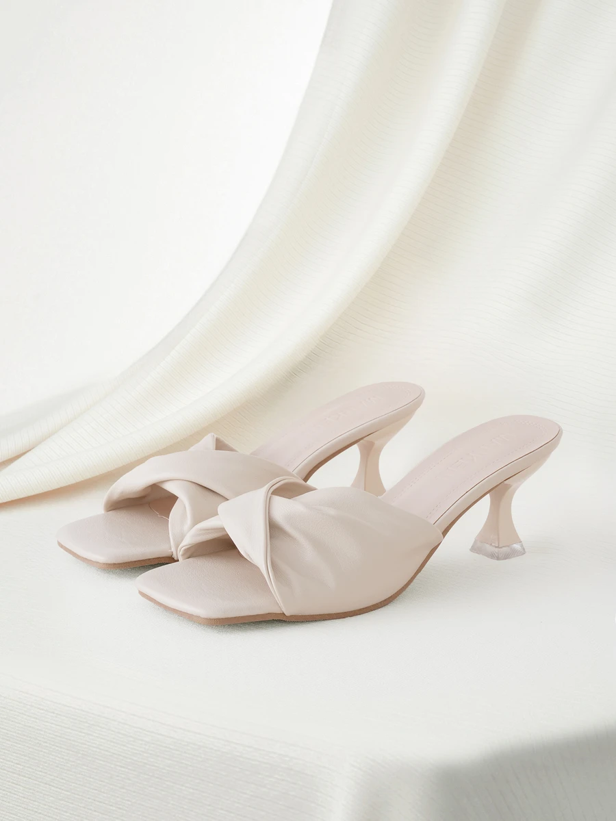 Clariva 女士夏季新款粗跟凉鞋防滑时尚百搭优雅法式女神风高跟鞋适合商务通勤聚会派对 - 米色 - 查看 1