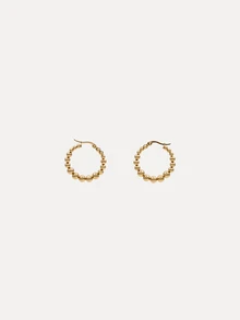 TuEzra 1pair 18k Stainless Steel Ball Bead Hoop Earrings - Gold - View 5