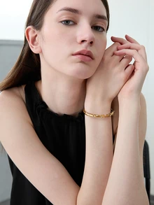 CHICVUE 1 件复古 INS 2024 新款不锈钢金珍珠锆石手链，适合女性，日常佩戴，珠宝礼物，美国 - 彩色 - 查看 5