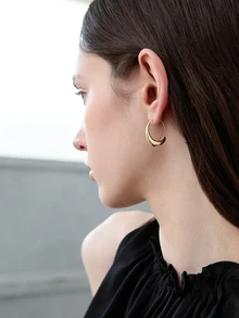 CHICVUE 1pair Oval Water Drop Geometric Earrings - Yellow Gold - View 3