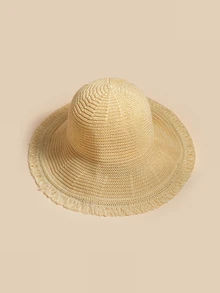 Glizzene 1pc Women Korean Style Wide Brim Straw Hat With Breathable Edging For Summer Sun Protection And Beach Fishing Valentine's Day Wedding Wedding - View 3