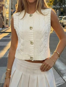 Women's 2026 New Arrival French Design Niche Sleeveless Knit Top, Unique Elegant, Suitable For Spring/Summer - White - View 2