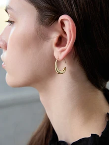 CHICVUE 1pair Oval Water Drop Geometric Earrings - Yellow Gold - View 4