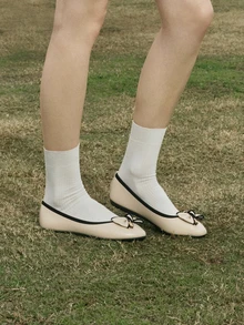 Hatastic 平底鞋蝴蝶结低帮乐福鞋，夏季休闲装宽脚薄款时尚性感百搭一脚蹬鞋，软底圆头，乳白色 - 杏色 - 查看 3