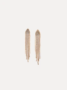 TuEzra Rhinestone Tassel Drop Earrings - Yellow Gold - View 2