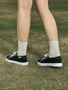 Hatastic 2024新款帆布鞋透气休闲布鞋百搭平底鞋低帮运动鞋 - 黑色 - 查看 3