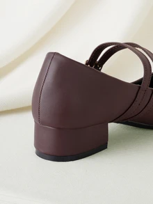 Clariva 女士 3 厘米布面高跟鞋黑色时尚百搭海军蓝季节性咖啡玛丽珍酒红色粗跟平底鞋 - 咖啡棕 - 查看 2