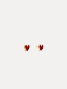 TuEzra 1pair Heart Shaped Stud Earrings Suitable For Daily Wear Valentines,Mom,Mother,Mother's Day,Gift - Red - View 5