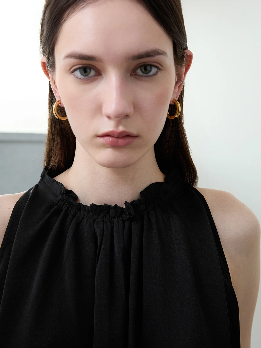 CHICVUE Fashionable 18k Stainless Steel Hollow C-Shaped Hoop Earrings Suitable For Women's Daily Wear - Gold - View 1