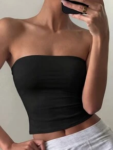 Sexy Casual Commute Vacation Strapless Women Top - Black - View 1