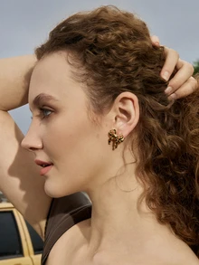 Hatastic 1 Pair Retro Creative Knotted Bow Earrings, Suitable For Party, Vacation, Casual, Versatile - Leopard Color - View 4