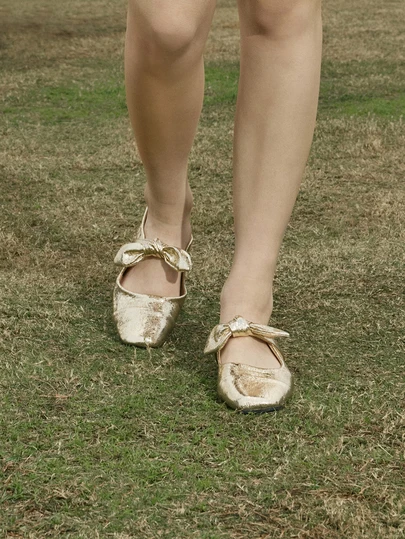 Hatastic 2025秋冬春夏新款低帮蝴蝶结法式软皮方头低跟鞋芭蕾平底鞋