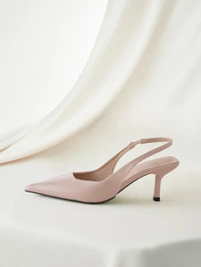 Clariva 2025秋冬季女士高跟尖头鞋、细高跟露跟浅口凉鞋、优雅猫跟鞋 - 淺粉色 - 查看 5