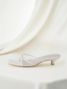 Clariva Women's High Heel Sandals, Square Heel Chunky Heel Glass Heel Fashion Slippers, White Sandals With Ankle Strap, Flip Flops With Toe Ring And Ankle Strap,Kitten Heels - White - View 5