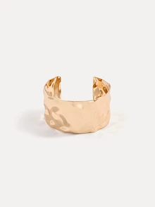 1pc Women's Liquid Metal Silver Wavy Surface Wide Bracelet, Personalized Fashion Versatile Jewelry - Yellow Gold - View 1