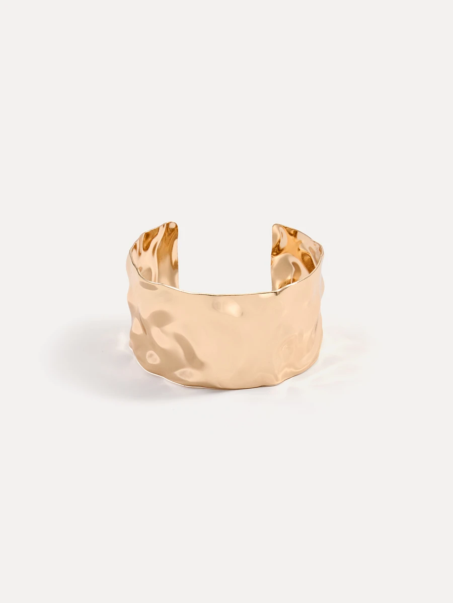 1pc Women's Liquid Metal Silver Wavy Surface Wide Bracelet, Personalized Fashion Versatile Jewelry - Yellow Gold - View 1