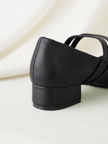 Clariva Women's 3cm Cloth Wrapped Heel Black Fashion Versatile Midnight Blue, Coffee, Burgundy Chunky Heel Mary Jane Flats - Black - View 3