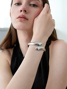 CHICVUE 1 pieza Pulsera tipo brazalete con cuentas grandes de estilo europeo y americano para mujer, adecuada para fiestas, reuniones y uso diario - Pulsera gruesa con gota de agua - Ver 3