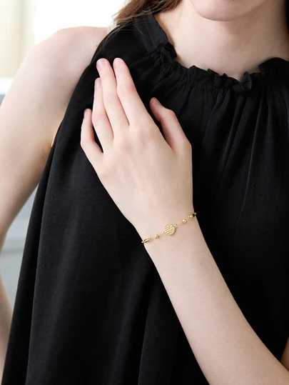 CHICVUE 1 件不锈钢时尚奢华创意新款中国风双面福字手链，轻奢小众高端唯美金属球幸运吊坠钛钢配饰女款