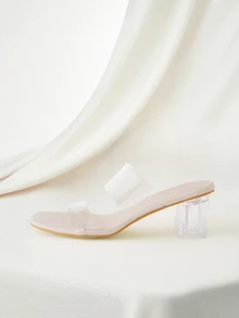 Clariva Women Clear Strap Chunky Heeled Mule Sandals, Fashionable Open Toe Sandals For Daily - Clear - View 4