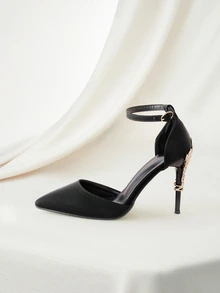 Clariva Fall/Winter 2025 European And American Luxury Sexy Women's Shoes, Fashion Metal Flower Stiletto High Heels, Pointed Toe Strap Sandals, Women Pumps, Elegant, Party Outfits - Black - View 5