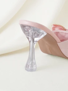Clariva Fashionable And Comfortable Round Toe Pink Butterfly Decor Slip-On Transparent Crystal Thin High-Heeled Sandals Valentines - Pink - View 5