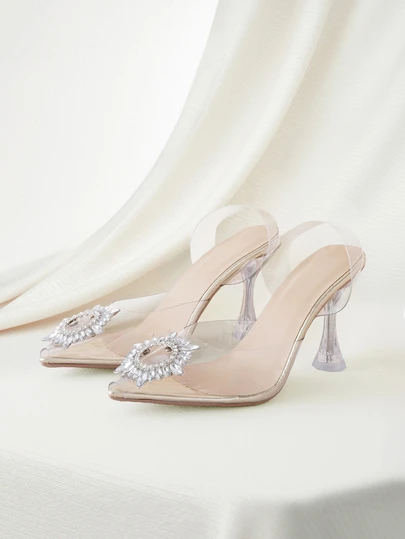 Clariva 秋冬水晶装饰度假季女士厚底高跟水钻凉鞋，春夏优雅派对款