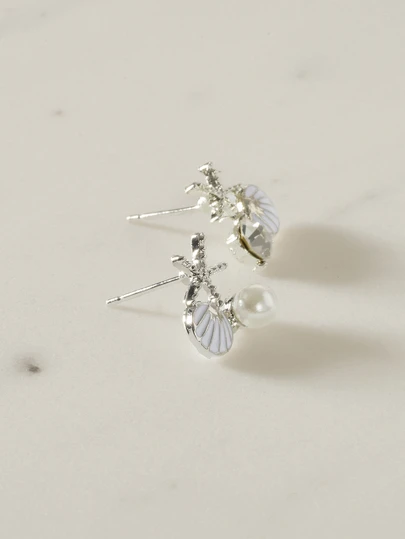 Clariva 1 对优雅滴油白贝壳海星海滩度假耳环