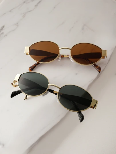 Clariva 2 Pairs Vintage Oval Metal Sunglasses, Classic Style For Outdoor Travel Beach Vacation Casual Wear, UV Protection Driving Glasses For Summer Fashionable Shade Elegant Outfit Family Outings Travel Vacation Holiday For Summer Beach Vacation,Outdoor,Travel