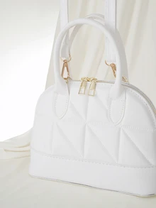 Clariva Fashion Solid Color Embossed Handbag - White - View 5