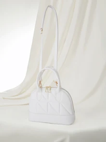 Clariva Fashion Solid Color Embossed Handbag - White - View 2