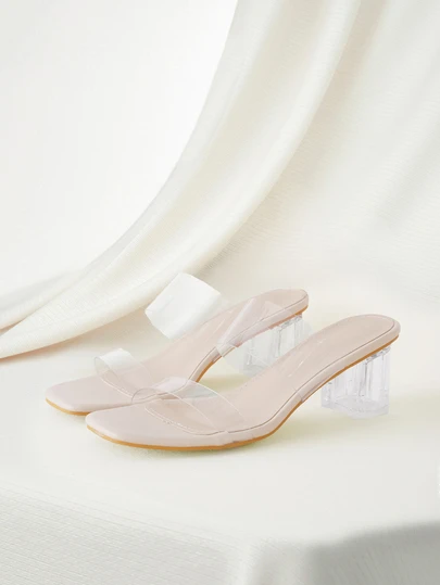 Clariva 女士透明帶粗跟穆勒涼鞋,時尚露趾涼鞋適用於日常
