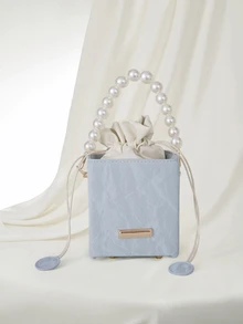 Clariva Bolso bandolera con caja acolchada con perlas y cordón a la moda - Celeste - Ver 1