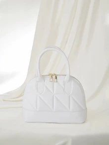 Clariva Fashion Solid Color Embossed Handbag - White - View 1