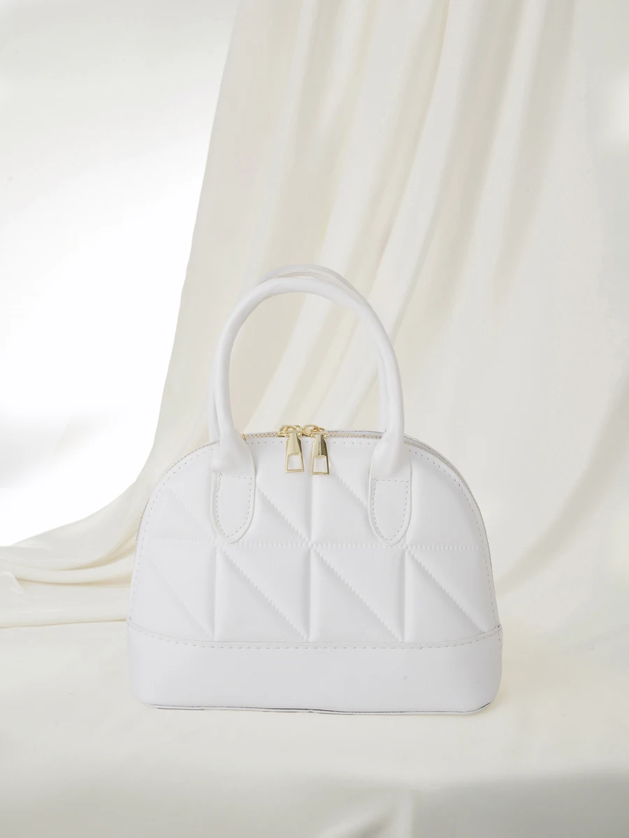 Clariva Fashion Solid Color Embossed Handbag - White - View 1