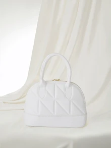 Clariva Fashion Solid Color Embossed Handbag - White - View 3