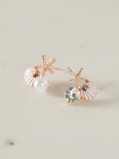 Clariva 1 Pair Elegant Drip Oil White Shell Starfish Beach Resort Earrings