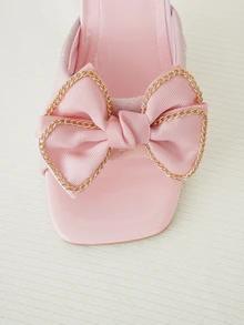Clariva Fashionable And Comfortable Round Toe Pink Butterfly Decor Slip-On Transparent Crystal Thin High-Heeled Sandals Valentines - Pink - View 4