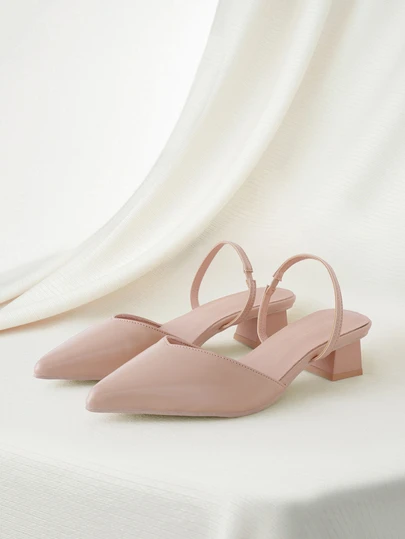 Clariva Fall/Winter 2025 Women's Leisure Pointed Toe Chunky Heeled Slingbacks With Elastic Band Pumps Valentines, Elegant