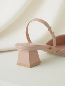 Clariva Fall/Winter 2025 Women's Leisure Pointed Toe Chunky Heeled Slingbacks With Elastic Band Pumps Valentines, Elegant - Apricot - View 4