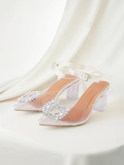 Clariva 秋冬季搭配连体裤的女士尖头高跟鞋，可爱小猫跟凉鞋，饰有水钻蝴蝶结，包头踝带设计，适合婚礼、派对、晚宴和日常穿着，舒适的礼服鞋，米色，春夏皆宜，优雅
