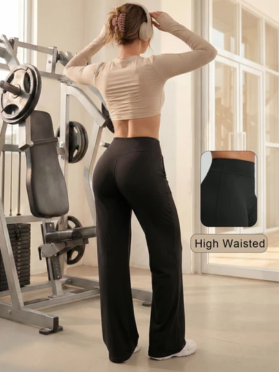 Women's High Waist Wide Leg Pants, Casual Comfortable Leggings, High Stretch Flare Yoga Pants, Suitable For Commuting And Yoga