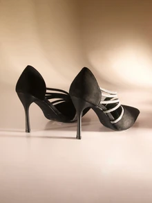 Etoivie 时尚搭配开衫女式灰色短靴，新款秋冬侧拉链踝靴，纯素麂皮尖头细高跟鞋，简约时尚短靴，性感女式高跟鞋，派对婚礼装扮 - 黑色 - 查看 4