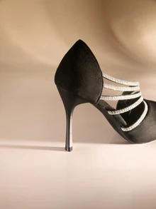 Etoivie 时尚搭配开衫女式灰色短靴，新款秋冬侧拉链踝靴，纯素麂皮尖头细高跟鞋，简约时尚短靴，性感女式高跟鞋，派对婚礼装扮 - 黑色 - 查看 2