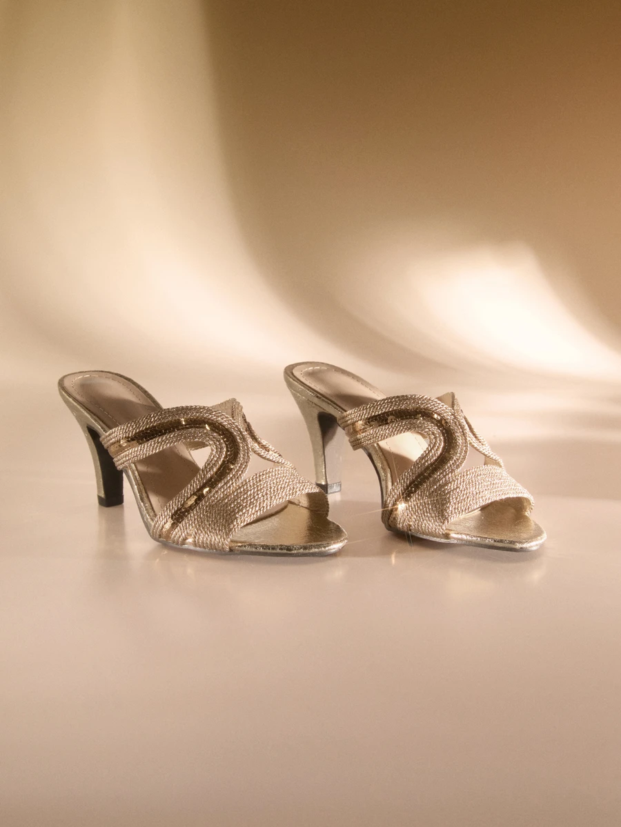 Etoivie 女士高跟凉鞋露趾刺绣编织鞋镂空透气拖鞋圆头香槟色高跟鞋夏季女士凉鞋女士高跟拖鞋锥形跟粗跟鞋香槟色鞋香槟色拖鞋假日鞋派对女鞋女士高跟凉鞋香槟色鞋复古女鞋婚礼鞋 - 香檳色 - 查看 1