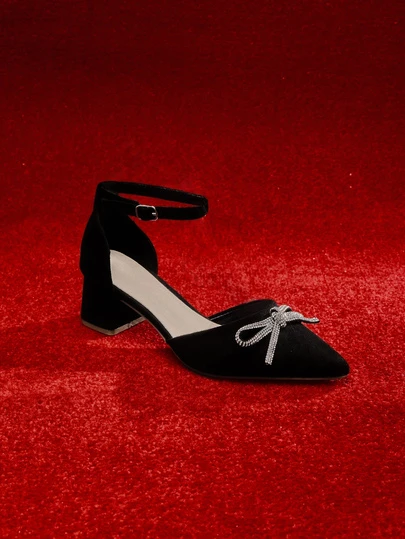 Etoivie Automne/Hiver 2025 Femmes Escarpins à talon avec nœud papillon décoré de strass, chaussures plates pointues à la mode, élégantes, tenues de soirée de mariage