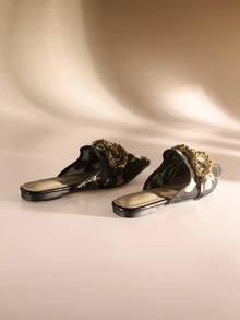 Etoivie 女士优雅尖头平底网眼穆勒鞋，金属搭扣装饰，鞋面图案随机，适合春夏婚礼穿着。 - 彩色 - 查看 3