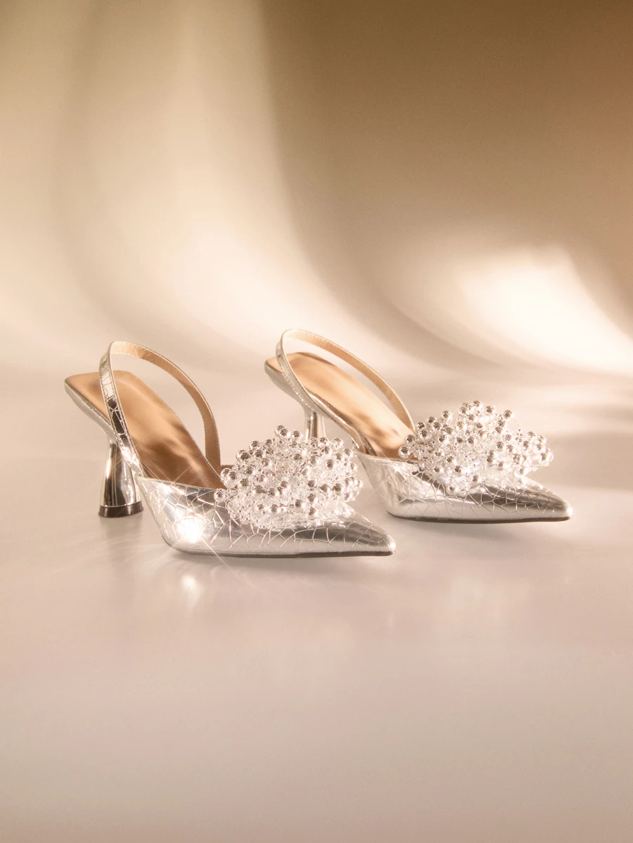 Etoivie 时尚女士高跟鞋，春夏秋季款，优雅，女士浅口鞋，优雅，派对装扮，尖头高跟，婚礼装扮 - 銀色 - 查看 1