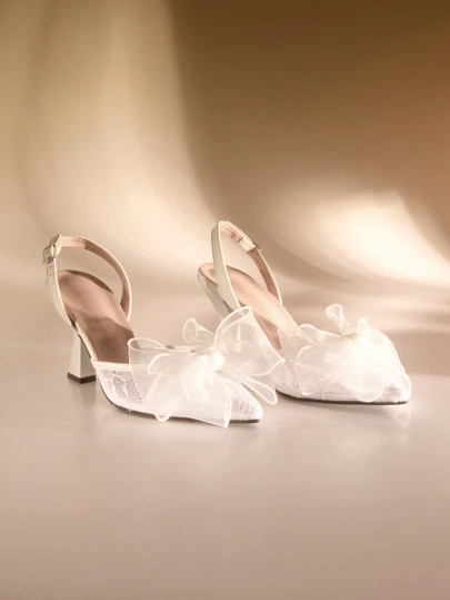 Etoivie 2025秋冬季黑色蝴蝶结高跟婚鞋，舒适高端，伴娘蕾丝蝴蝶结订婚礼服，正式白色尖头细跟鞋，情人节，猫跟鞋，优雅，女士高跟鞋，优雅，派对礼服